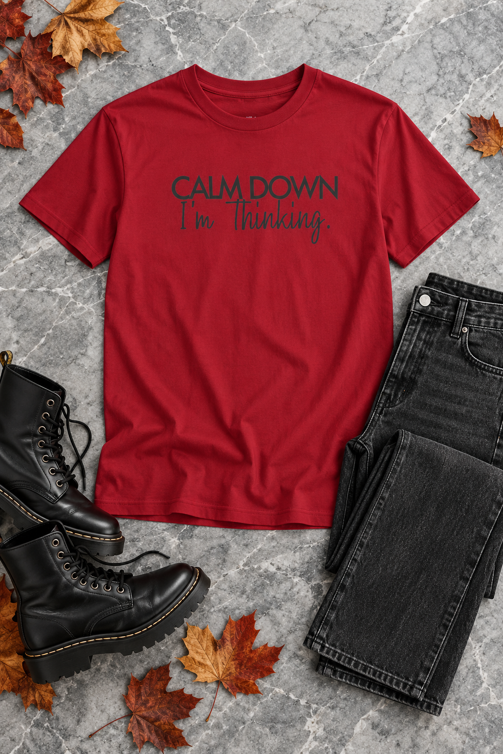 Funny Thinking Shirt, Calm Down I'm Thinking, Unisex Cotton Graphic Tee