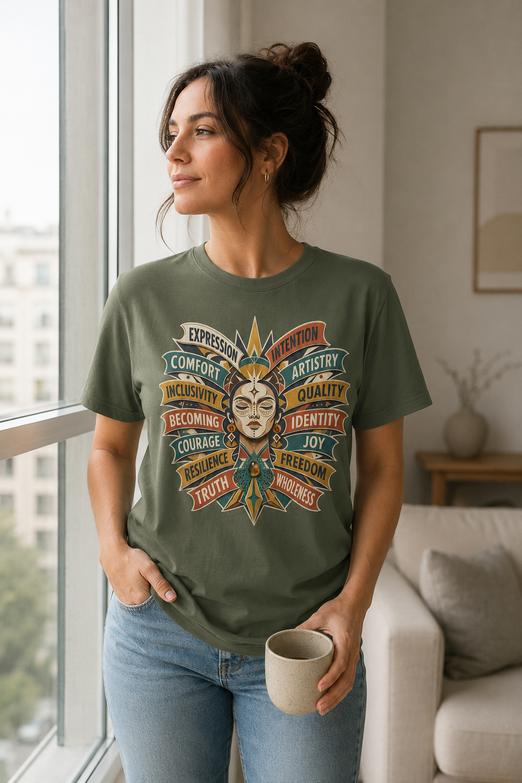 Self Expression Graphic Tee: Art Deco Becoming Words, 100% Cotton