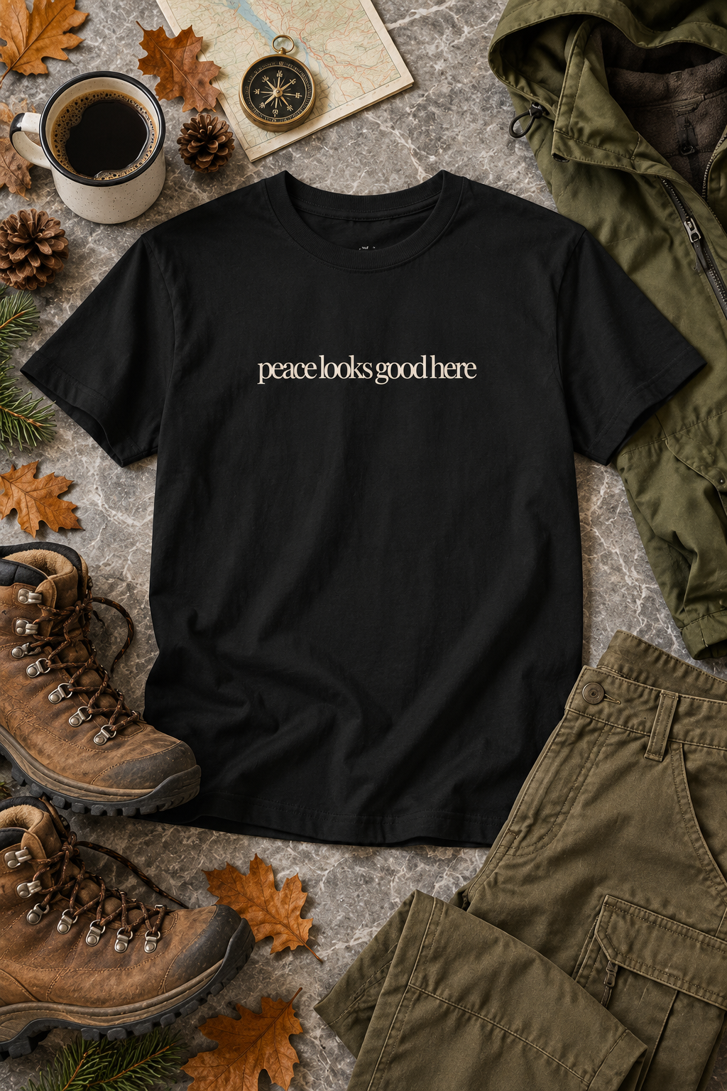Peace Quote Shirt, Peace Looks Good Here, Minimalist Unisex Cotton Tee