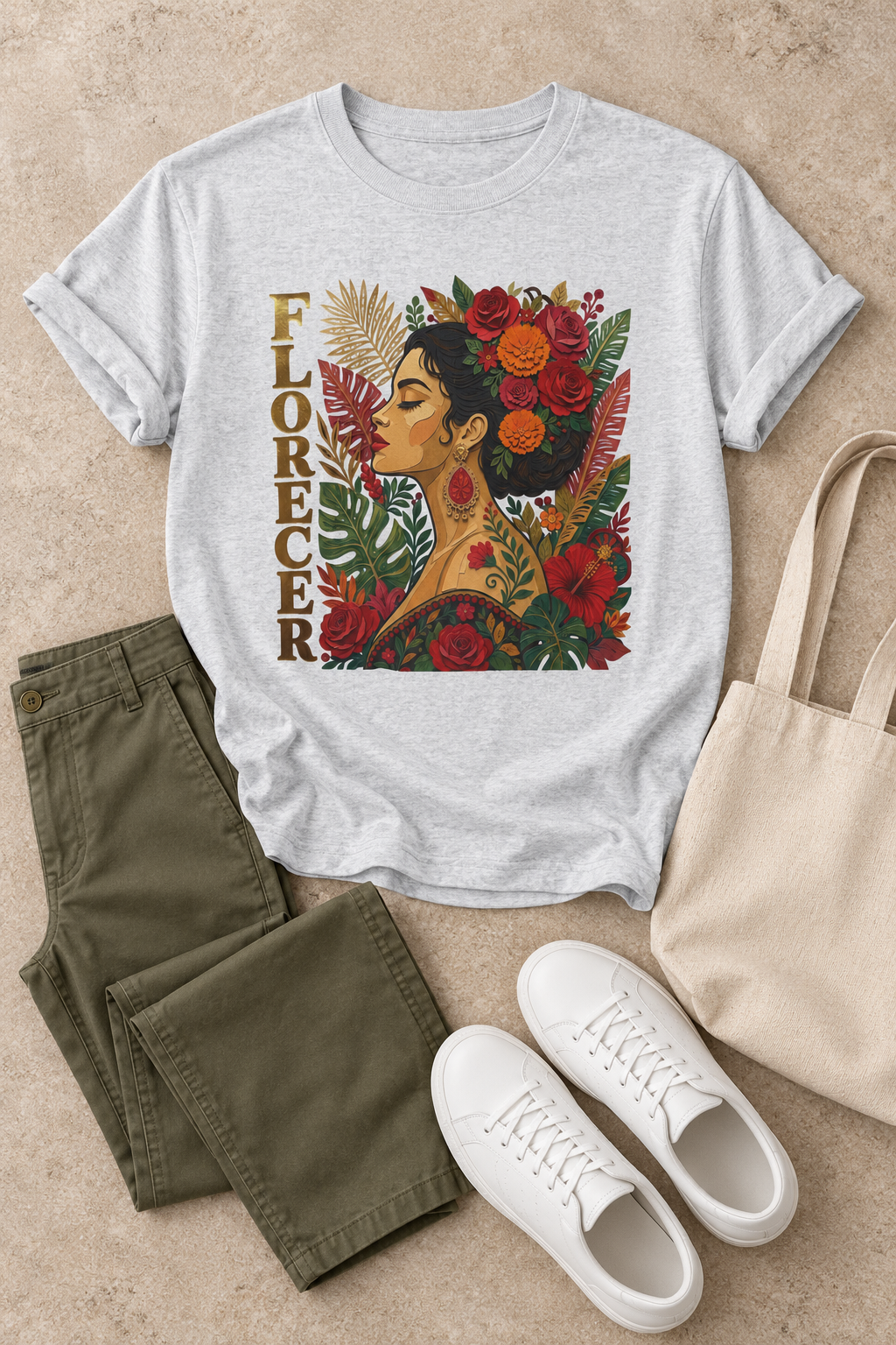 Florecer Graphic Tee: Floral Latina Portrait