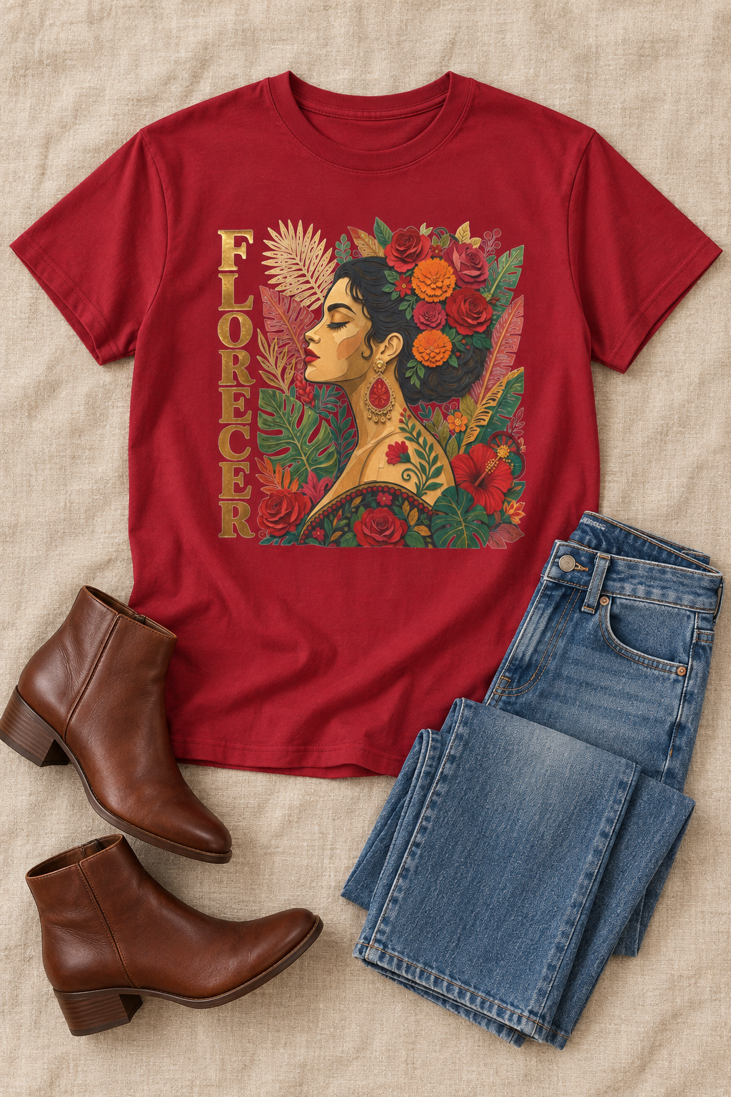 Florecer Graphic Tee: Floral Latina Portrait