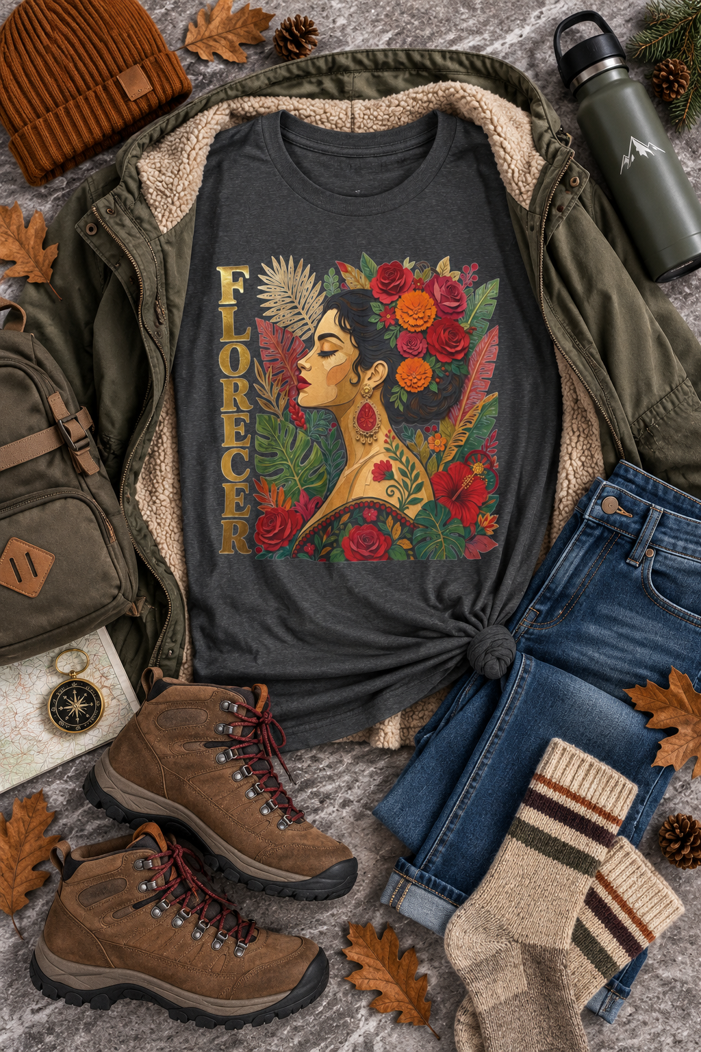 Florecer Graphic Tee: Floral Latina Portrait