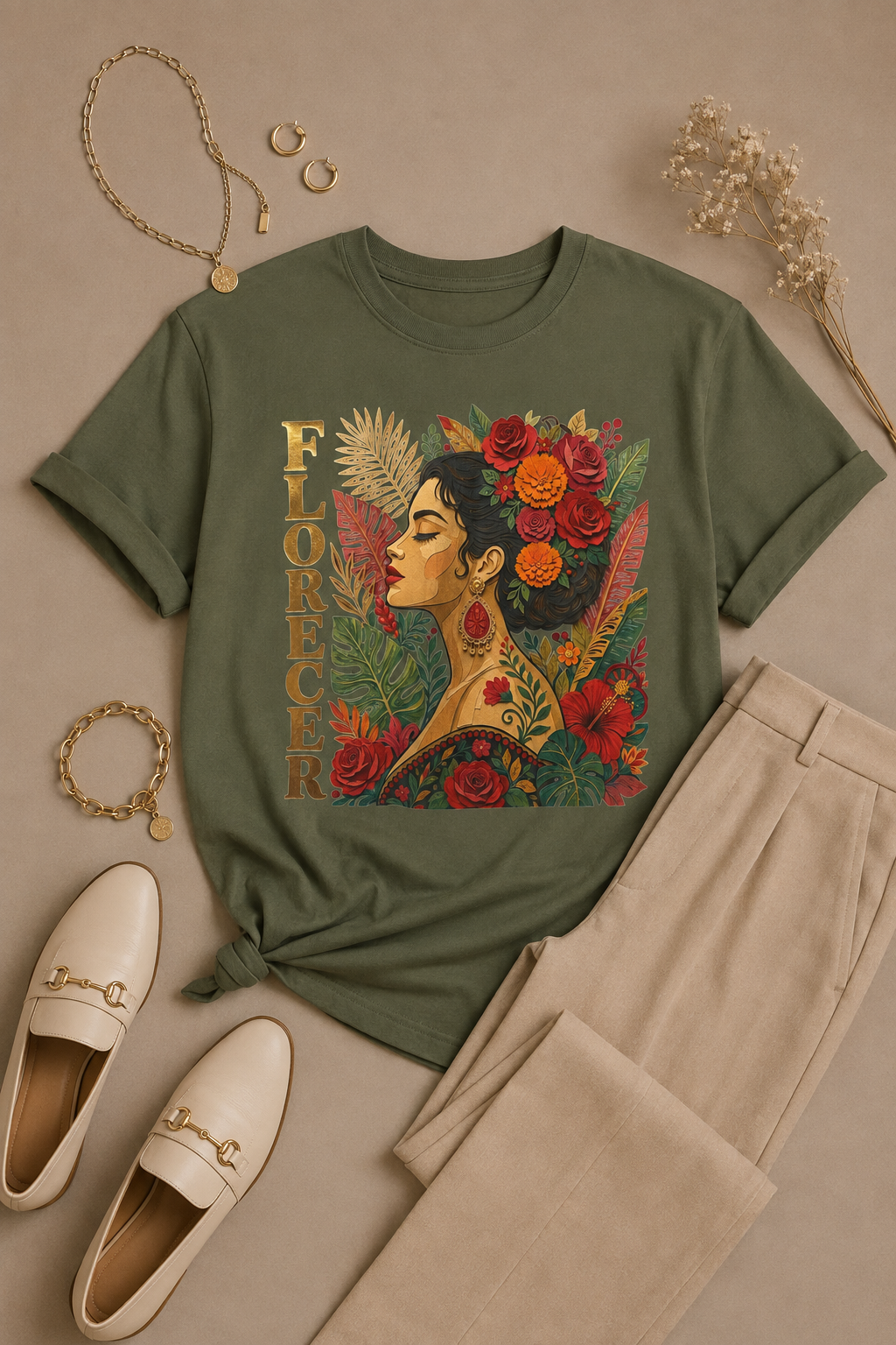 Florecer Graphic Tee: Floral Latina Portrait