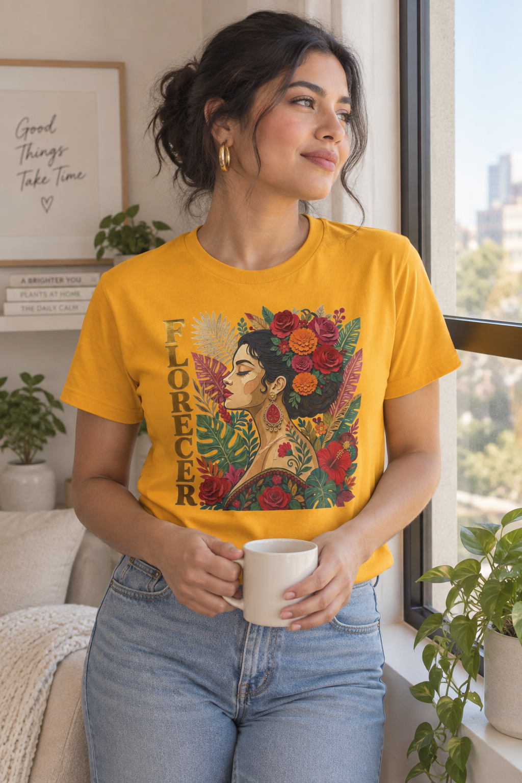 Florecer Graphic Tee: Floral Latina Portrait