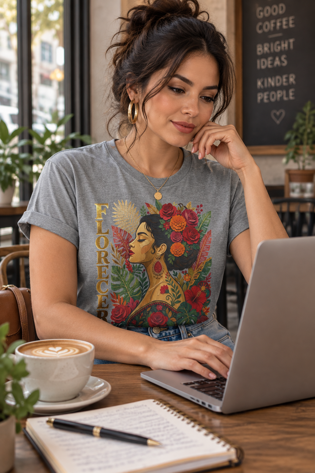Florecer Graphic Tee: Floral Latina Portrait