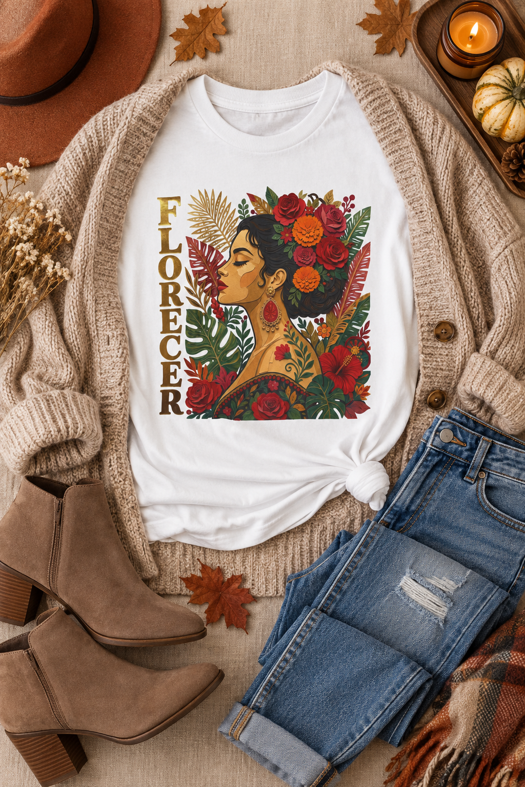 Florecer Graphic Tee: Floral Latina Portrait
