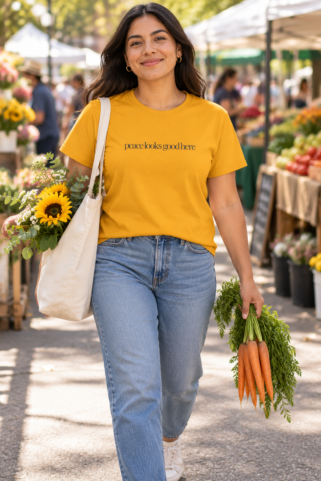 Peace Quote Shirt, Peace Looks Good Here, Minimalist Unisex Cotton Tee