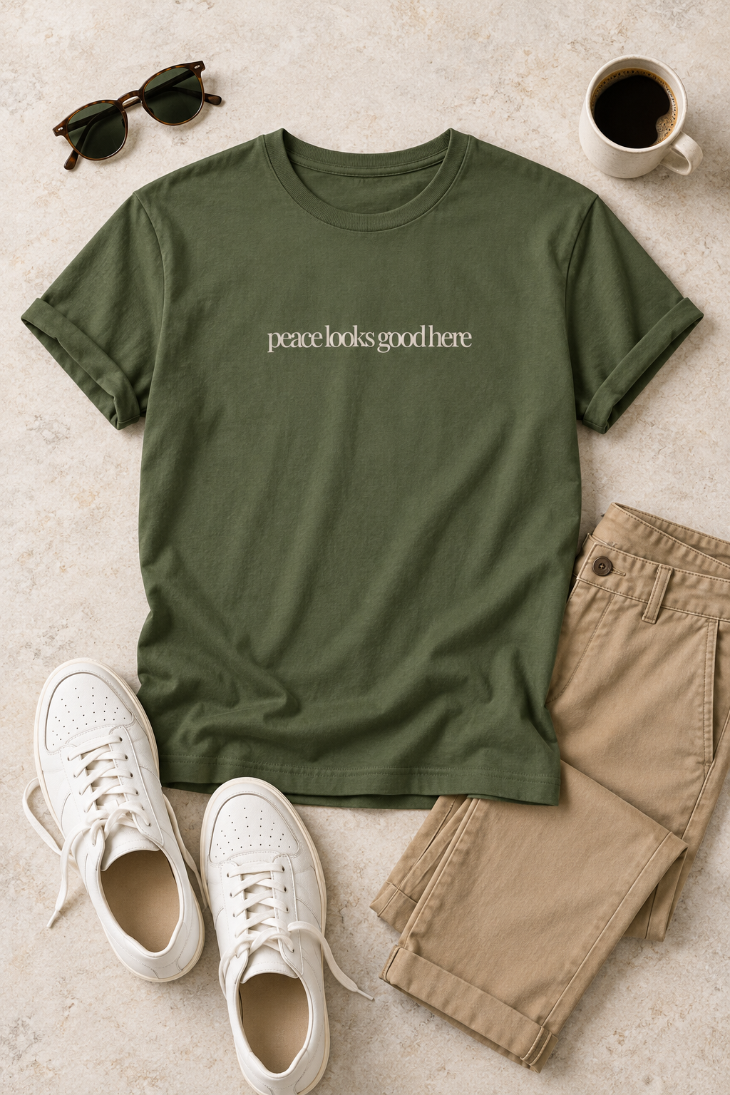 Peace Quote Shirt, Peace Looks Good Here, Minimalist Unisex Cotton Tee
