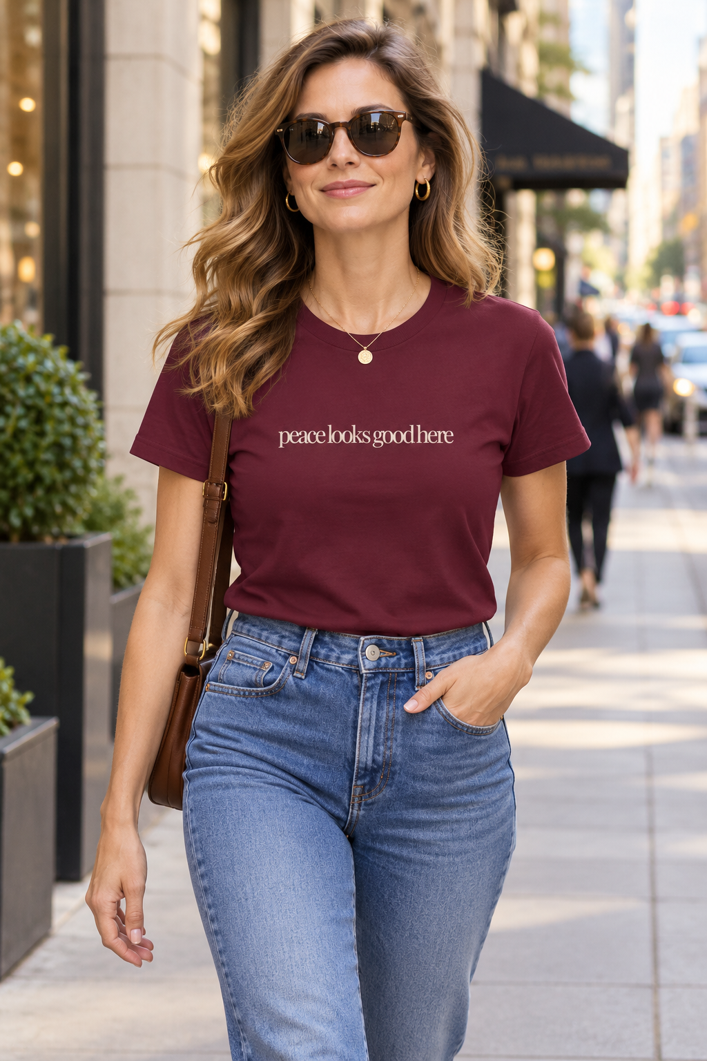 Peace Quote Shirt, Peace Looks Good Here, Minimalist Unisex Cotton Tee