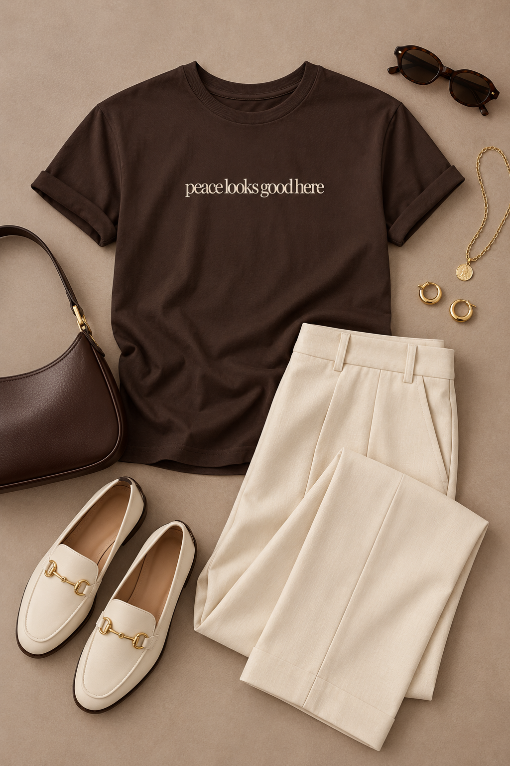 Peace Quote Shirt, Peace Looks Good Here, Minimalist Unisex Cotton Tee