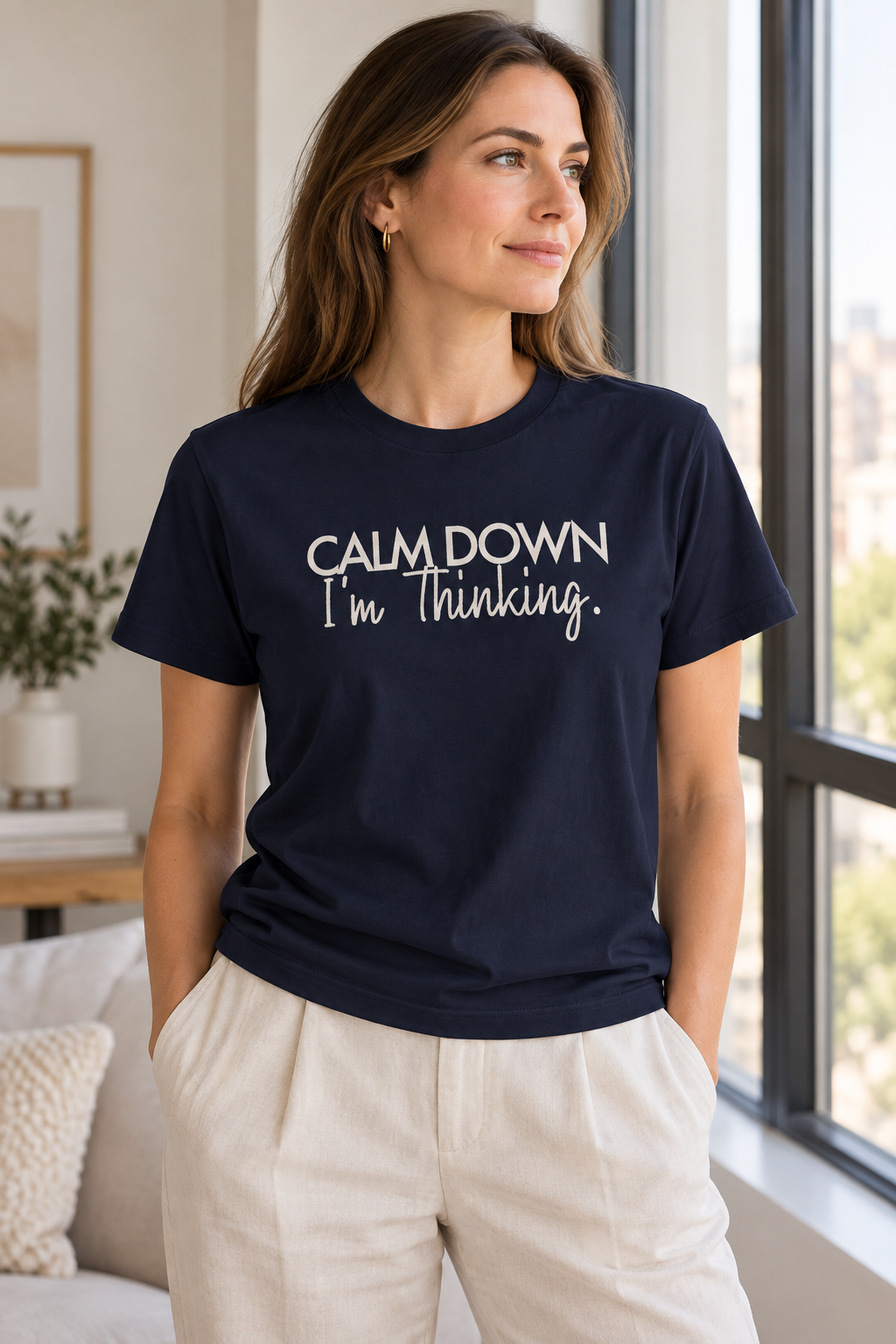 Funny Thinking Shirt, Calm Down I'm Thinking, Unisex Cotton Graphic Tee