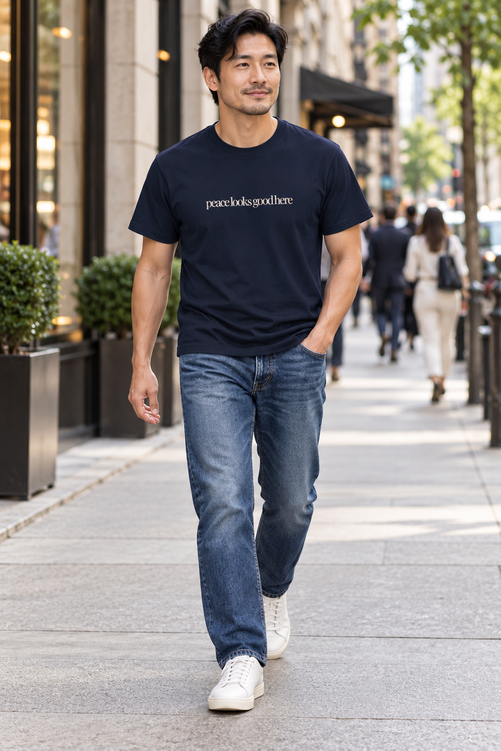 Peace Quote Shirt, Peace Looks Good Here, Minimalist Unisex Cotton Tee
