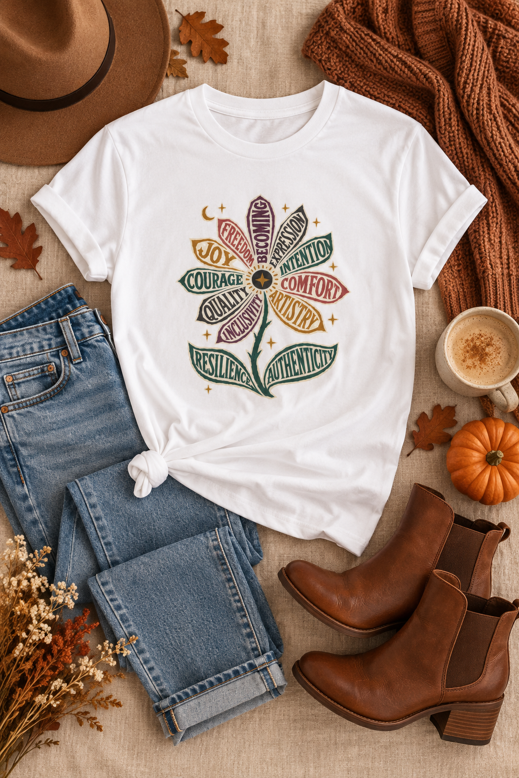 Personal Growth Shirt: Values Flower Graphic Tee