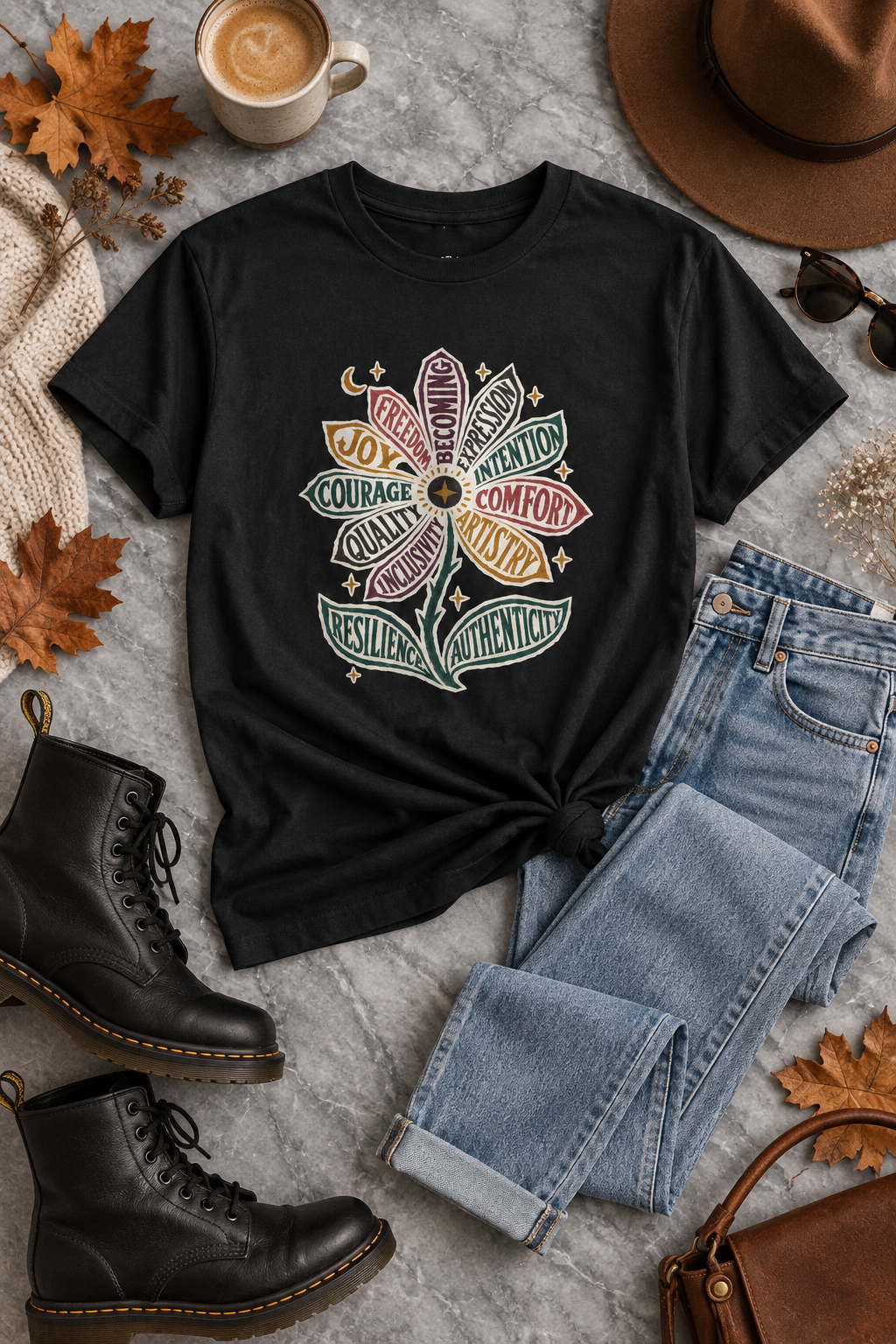 Personal Growth Shirt: Values Flower Graphic Tee