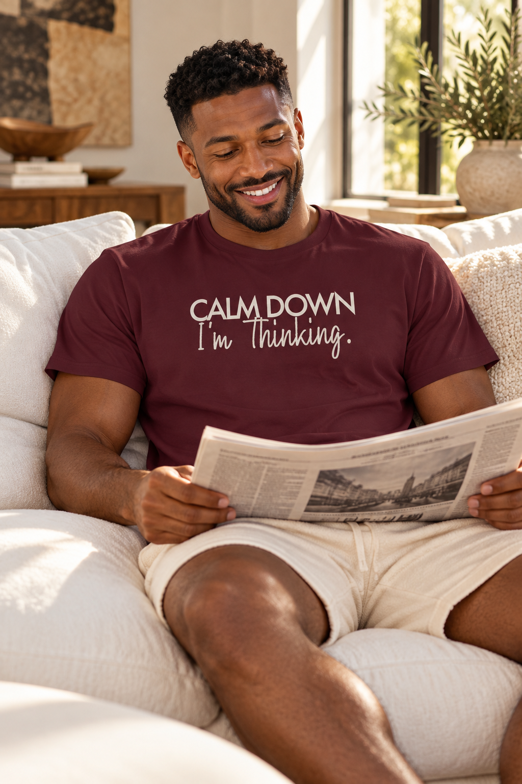 Funny Thinking Shirt, Calm Down I'm Thinking, Unisex Cotton Graphic Tee
