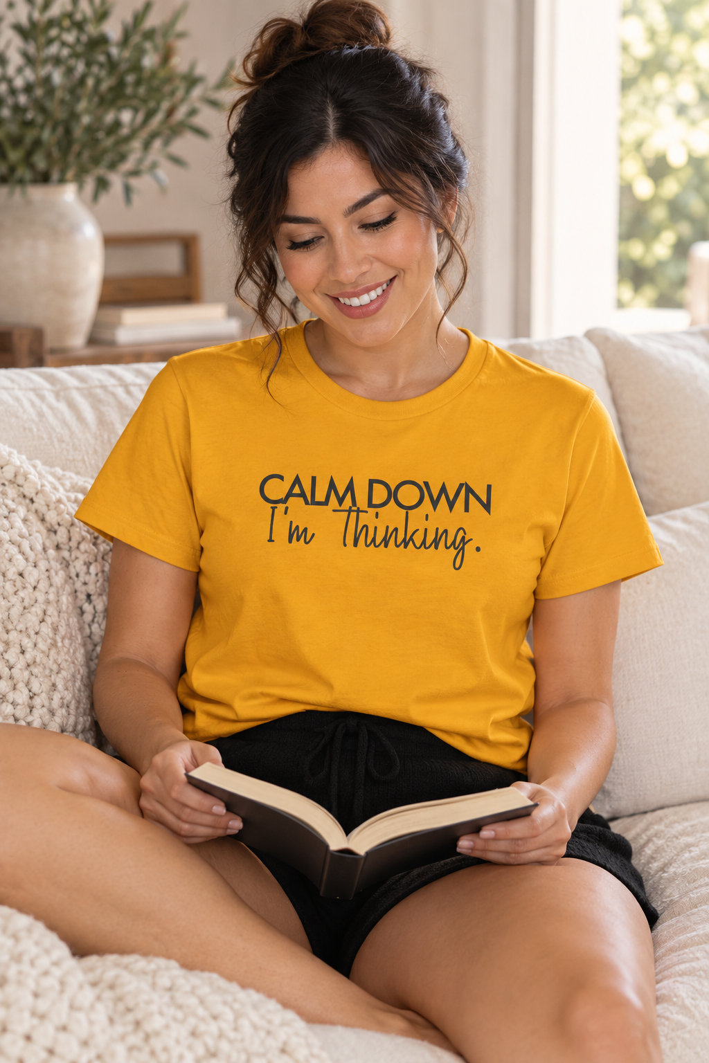 Funny Thinking Shirt, Calm Down I'm Thinking, Unisex Cotton Graphic Tee