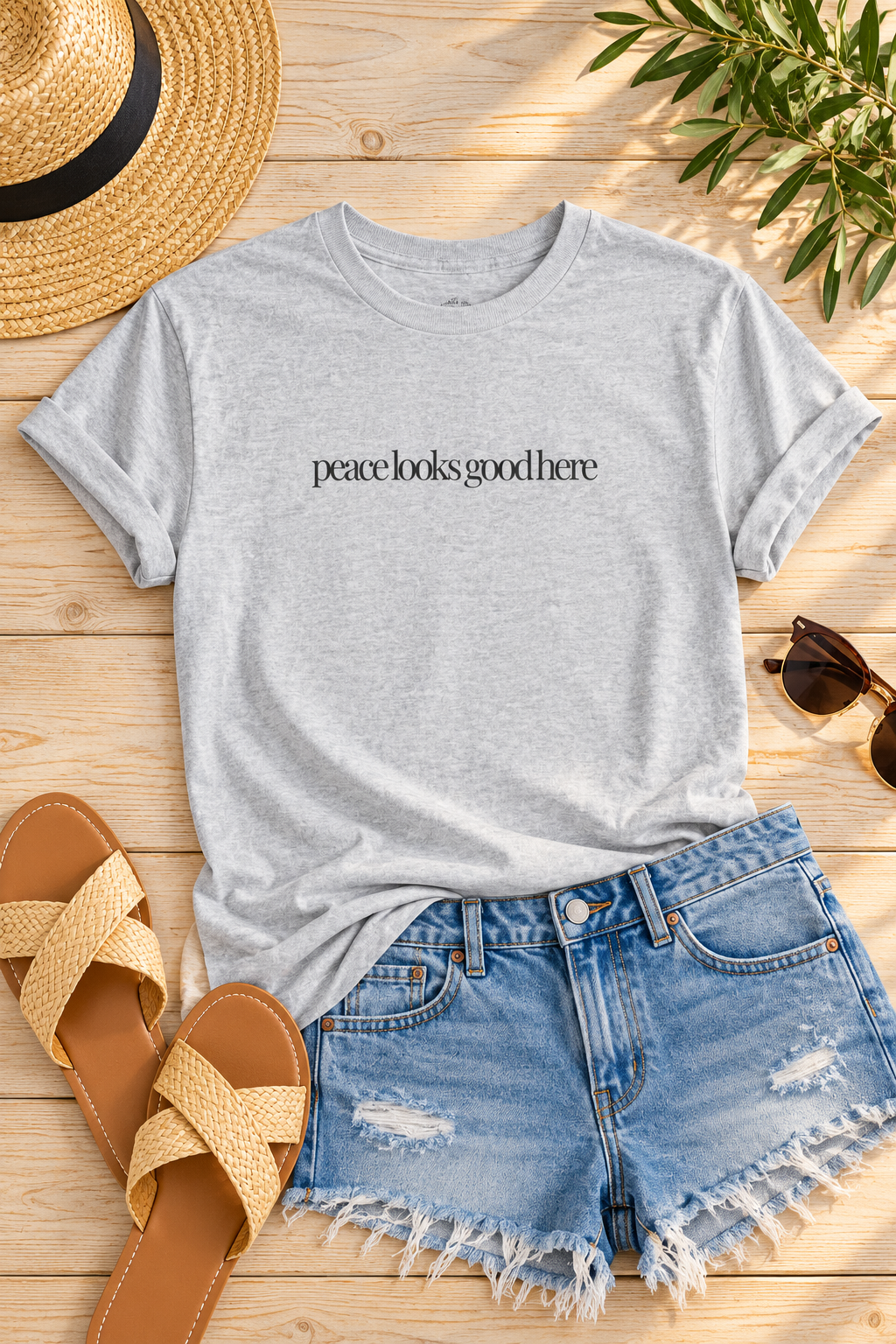 Peace Quote Shirt, Peace Looks Good Here, Minimalist Unisex Cotton Tee