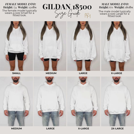 video size chart for hoodie Gildan 18500