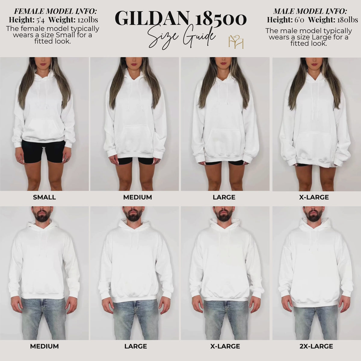 video size chart for hoodie Gildan 18500