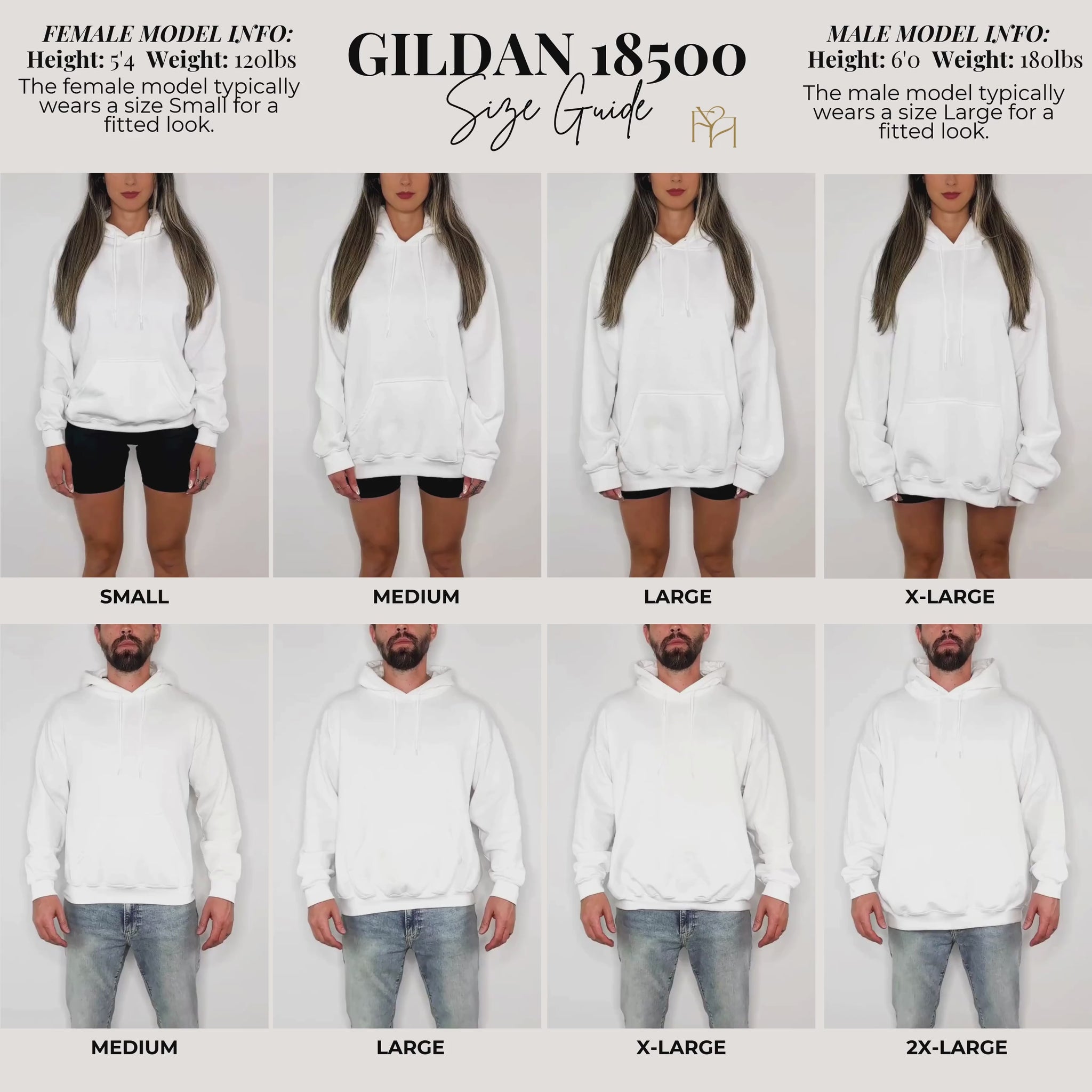 video size chart for hoodie Gildan 18500