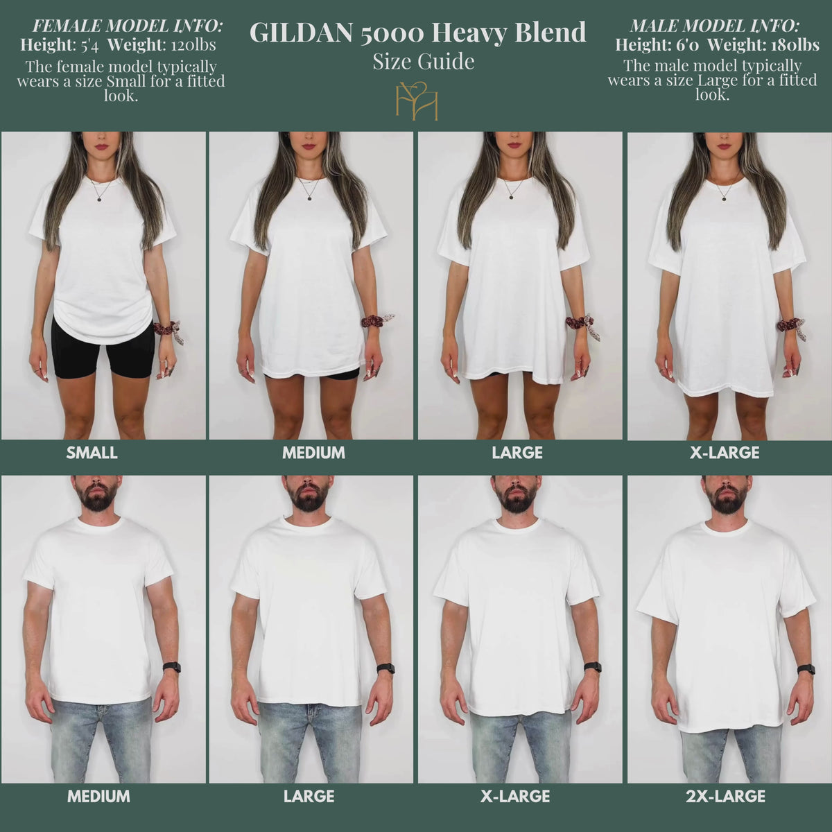 Gildan 5000 video size chart for women and men from sizes small to x-large.