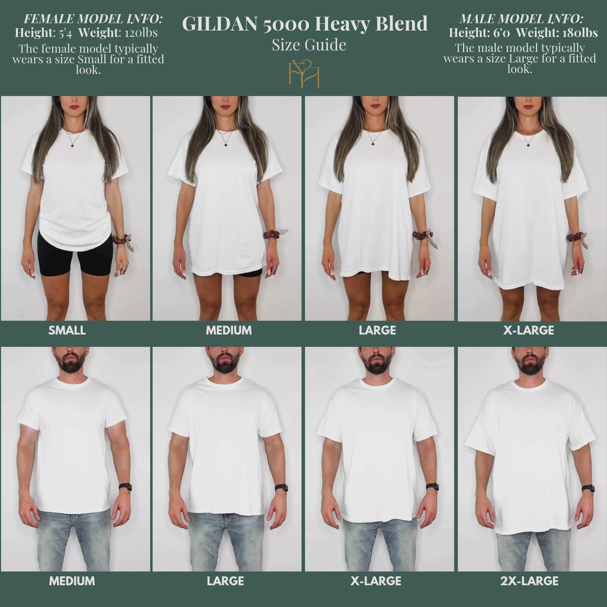 Gildan 5000 video size chart for women and men from sizes small to x-large.
